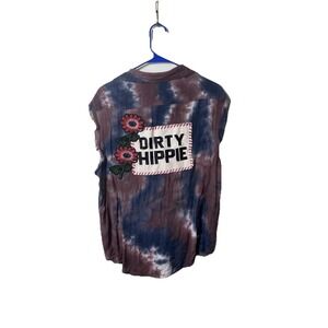 Gypsy Junkies Sleeveless Dirty Hippie Tie Dye Button Up Size ML